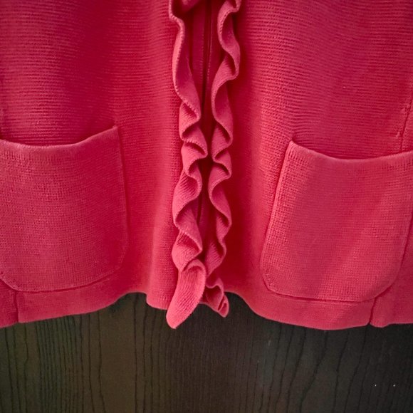 Talbots Pink Ruffle Zipper Pull Knit Cardigan - Picture 4 of 6